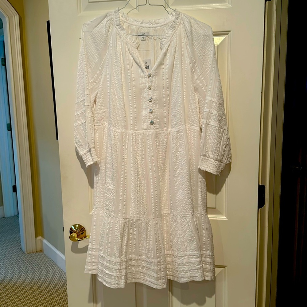 JJill white cotton tiered ruffle dress